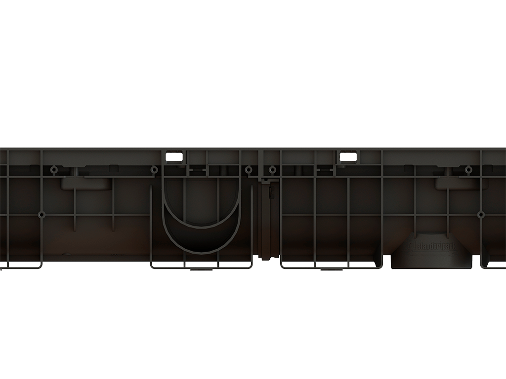 Rigolă din plastic BASE DN100 H200 cu grătare din fontă în fante clasa de sarcini C250